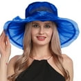 thumbnail image 1 of NMMUED Women’s Organza Church Tea Party Wedding Fascinator Derby Hat Wide Brim Sun Hats Blue One Size, 1 of 7