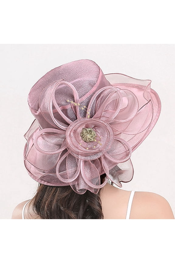Women's Organza Cloche Bowler Hat Church Fascinator for Tea Party Bridal Wedding Dress Hat Watermelon Red One Size