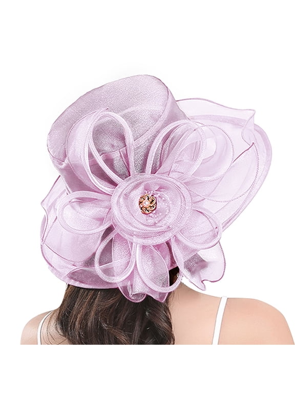 Women's Organza Cloche Bowler Hat Derby Fascinator for Tea Party Bridal Wedding Hat Pink One Size