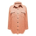 thumbnail image 1 of NMMUED Women’s Oversized Button Up Frayed Hem Shacket Long Sleeve Pockets Denim Jean Jacket Orange S, 1 of 6