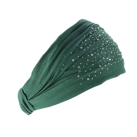 NMMUED Women's Rhinestone Wide Headband Bling Sparkly Hairband Stretchy Elastic Head Wrap Hair Accessory Green One Size