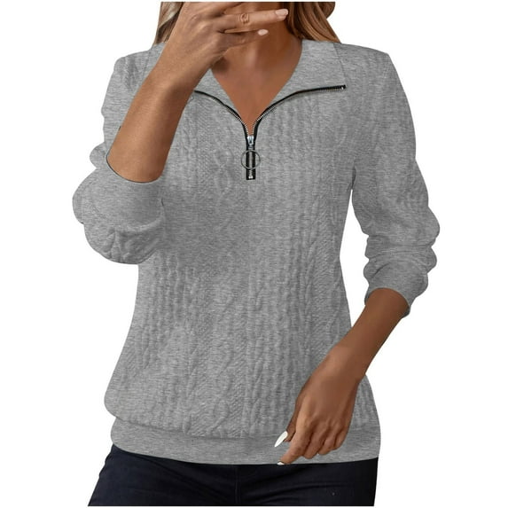 NMMUED Women's Sweatshirt Half Zip Pullover Women Soft Sweatshirts for Women Collared Sweatshirt 1/4 Zip Pullover Women Quarter Zip Sweatshirt Women Sweatshirts for Women Loose Fit Gray XXL