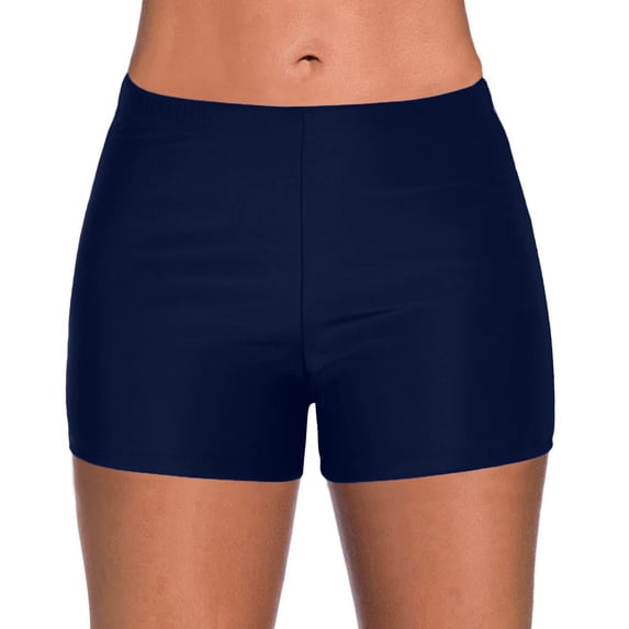 NMMUED Women's Swim Shorts High Waisted Boy Shorts Swimsuit Bottoms Solid Color Board Shorts Tummy Control Bathing Suit Bottoms Full Coverage Athletic Swimwear Resort Wear Dark Blue L