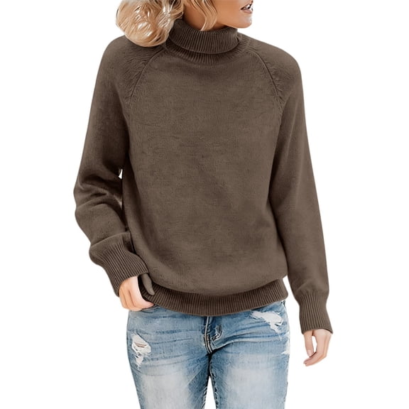 NMMUED Women's Turtleneck Sweaters Pull Over Sweaters Womens Turtleneck Tops for Women Loose Sweaters for Women Knits Clothing Knitted Tops for Women Soft Sweaters for Women Brown XXL
