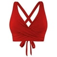 thumbnail image 1 of NMMUED Women's Twist Front V Neck Bikini Top Padded Adjustable Spaghetti Straps Bathing Suit Tops Only Red M, 1 of 4