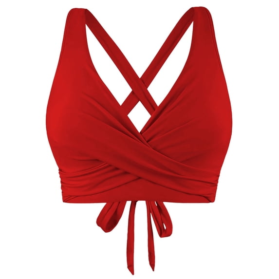 NMMUED Women's Twist Front V Neck Bikini Top Padded Adjustable Spaghetti Straps Bathing Suit Tops Only Red M