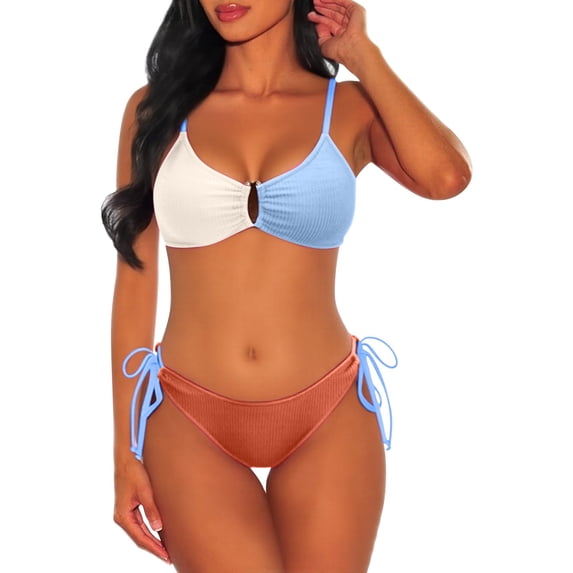 NMMUED Womens 2 Piece Bikini Sets Cheeky High Cut Bathing Suit Color Block Textured U-wire Swimsuits 2026 Beige L