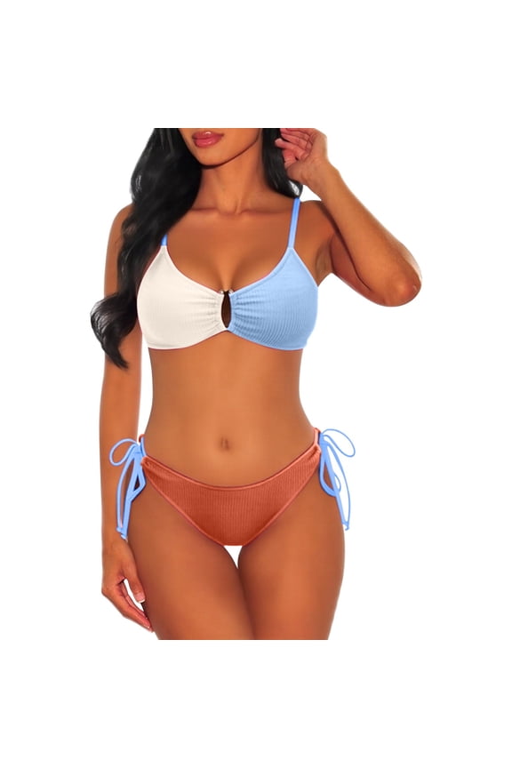 Womens 2 Piece Bikini Sets Cheeky High Cut Bathing Suit Color Block Textured U-wire Swimsuits 2026 Beige XXL