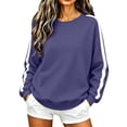thumbnail image 1 of NMMUED Womens Casual Crewneck Sweatshirt Long Sleeve Pullover Fall Clothes Striped Sleeve Athletic Tops Winter Warm Activewear Navy S, 1 of 6