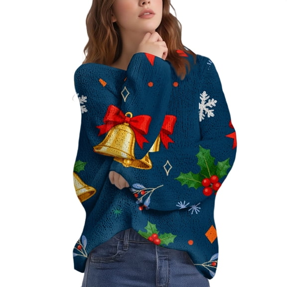 NMMUED Womens Christmas Sweatshirt Christmas Womens Clothing Ladies Sweatshirts Christmas Long Sleeve Shirt Women Cute Fall Sweatshirts Xmas Sweatshirt Womens Long Sleeve Tops Blue XL