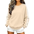 thumbnail image 1 of NMMUED Womens Crewneck Sweatshirt Casual Long Sleeve Pullover Striped Sleeve Athletic Tops Fall Clothes Color Block Activewear Beige L, 1 of 4