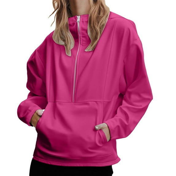 NMMUED Womens Crewneck Sweatshirt, Pullover Sweatshirts for Women, Oversized Sweatshirt for Women, Womens Oversized Tops, Half Zip Sweatshirt Women, Hot Pink XL