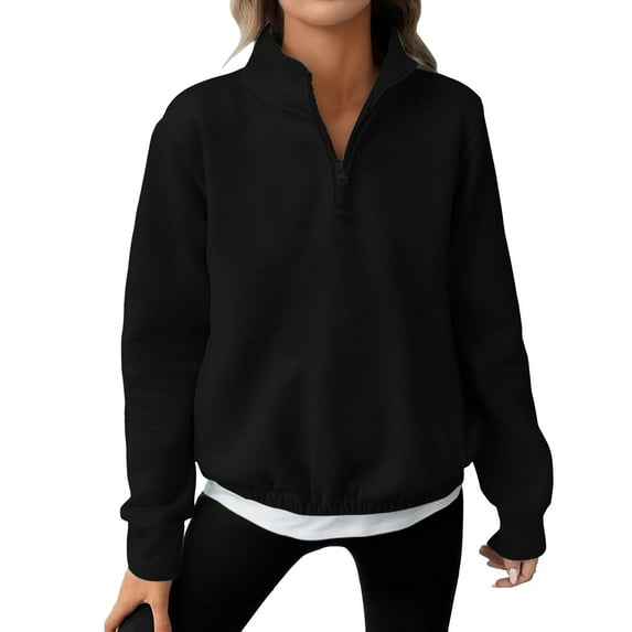 NMMUED Womens Crewneck Sweatshirt, Sweatshirt for Women, Mock Neck Tops for Women, Pullover Sweatshirts for Women, Quarter Zip Pullover Women, Black S