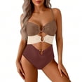 thumbnail image 1 of NMMUED Womens Cutout One Piece Swimsuit with Ring Linked Monokini Bathing Suit for Beach Vacation Wine XXL, 1 of 5