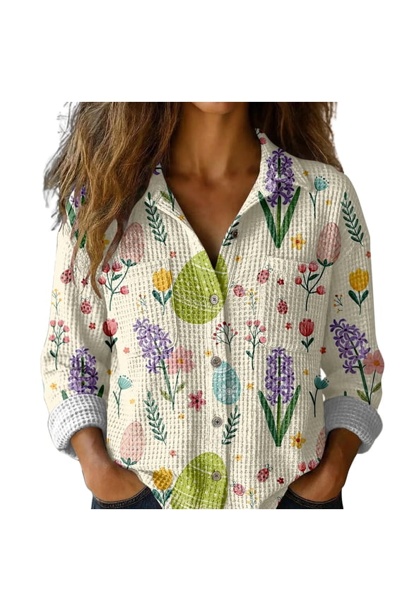 Womens Easter Tshirt Funny Easter Gift Collared Shirts for Women Waffle Tops for Women Easter Bunny Shirts Womens Summer Tops Womens Holiday Tops Light Violet XL