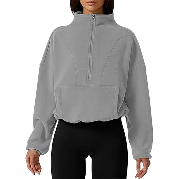 NMMUED Womens Half Zip Pullover Crop Sweatshirt Mock Neck Sweatshirts for Women Oversized Mock Neck Sweatshirt Mock Turtleneck Sweatshirt Women Oversized Sweatshirt for Women Light Gray S