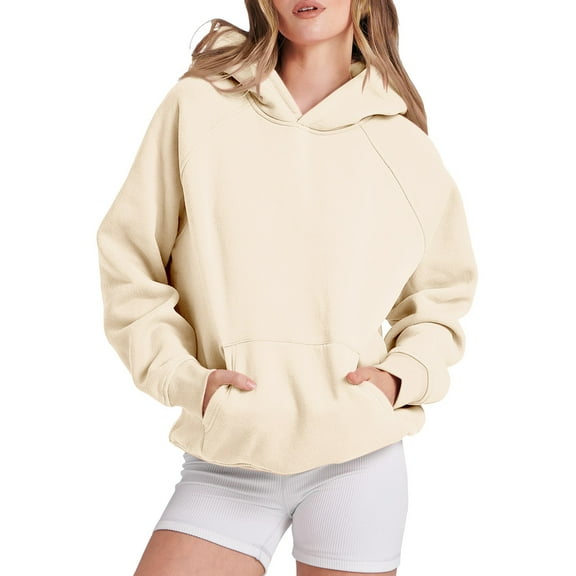 NMMUED Womens Hoodies, Oversize Hoodies for Women, Womens Hoodies Pullover, Womens Sweatshirt, Athletic Workout Pullover Fall Clothes, Beige L