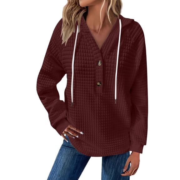 NMMUED Womens Hoodies Waffle Knit Tops Baggy Hoodie Pullover Hoodies for Women Casual Sweatshirts for Women Plain Hoodie Y2k Hoodie Wine XXL