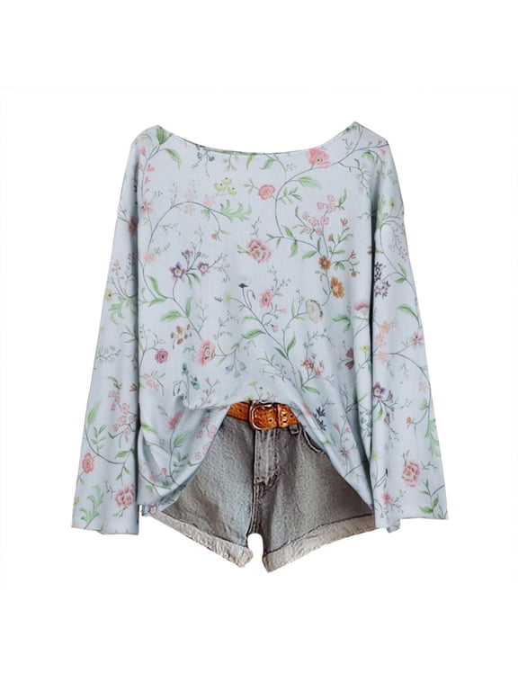 Womens Lightweight Boho Sweater Floral Knit Pullover Casual Long Bell Sleeve Fall Clothes Slouchy Oversized Tops Gray XL