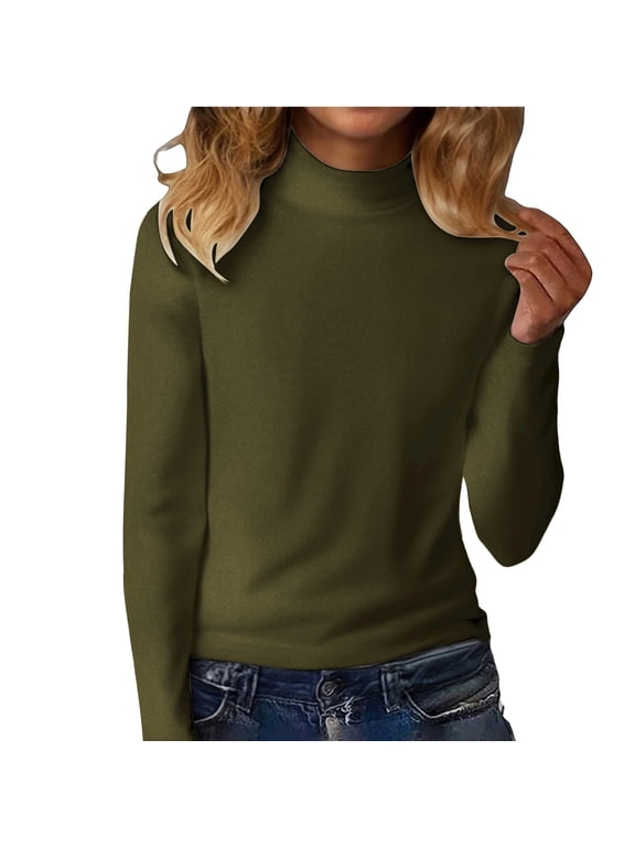 Womens Long Sleeve Shirts Mock Neck Basic Slim Fitted Tops Lightweight Stretch Base Layer T-shirt Camouflage XL