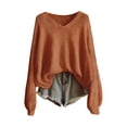 thumbnail image 1 of NMMUED Womens Long Sleeve Tops V Neck Sweaters Knit Sweater for Women Business Casual Sweaters for Women Fall Sweaters for Women Knits Clothing Lightweight Sweaters for Women Orange M, 1 of 3