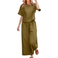 thumbnail image 1 of NMMUED Womens Lounge Set 2026 Summer 2 Piece Outfits Oversized Short Sleeve Tops Wide Leg Pant Matching Sets Clothing Loungewear Sets Woman Gold S, 1 of 6