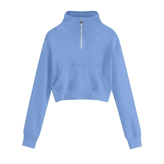 NMMUED Womens Oversized Tops, Mock Neck Sweatshirt, Cropped Long Sleeve Tops for Women, Womens Quarter Zip Pullover, Womens Fall Tops, Sky Blue M