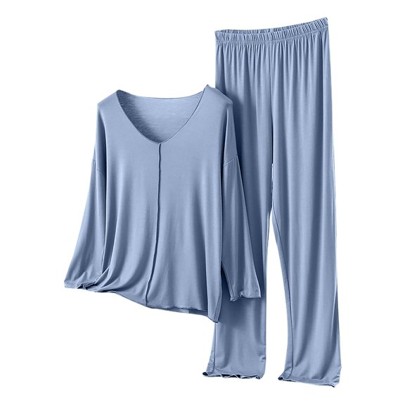 NMMUED Womens Pajama Sets Matching Pajama Set for Women Soft Pajama Set for Women Long Sleeve Lounge Sets for Women Womens Loungewear Set Travel Outfit Long Sleeve Pajama Set for Women Light Blue XL