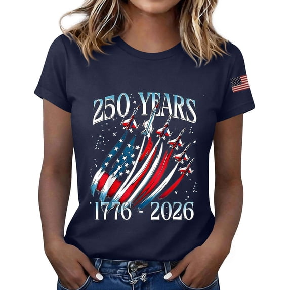 NMMUED Womens Patriotic 4th of July Shirts Women 250 Years of Freedom American Flag Graphic T-shirt Independence Day Summer Fashion Top Navy S