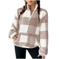 thumbnail image 1 of NMMUED Womens Quarter Zip Pullover Sherpa Quarter Zip Women Mockneck Sweatshirt Long Sleeve Shirts for Women Mock Turtleneck Sweatshirt Women Womens Pullover Plain Sweatshirt Women Khaki L, 1 of 6