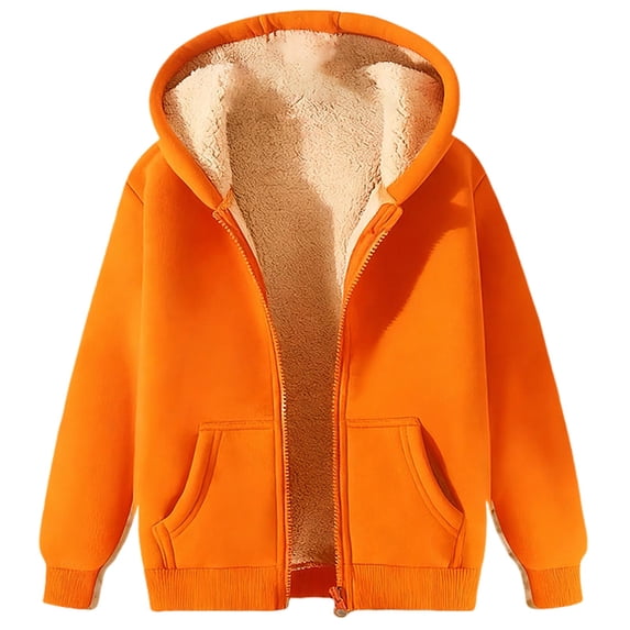 NMMUED Womens Sherpa Fleece Jacket Heavyweight Zip Up Hoodie Women Warm Thermal Zip Up Womens Sweatshirt Orange L