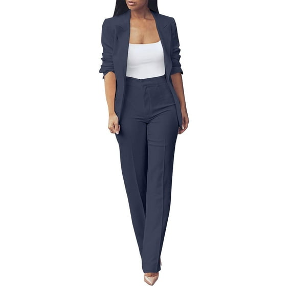NMMUED Womens Suits Womens Suits 2 Piece Set Business Womens Business Casual Clothing Blazer and Pants Set Women Womens Fall Clothes Sale, Navy XXXL