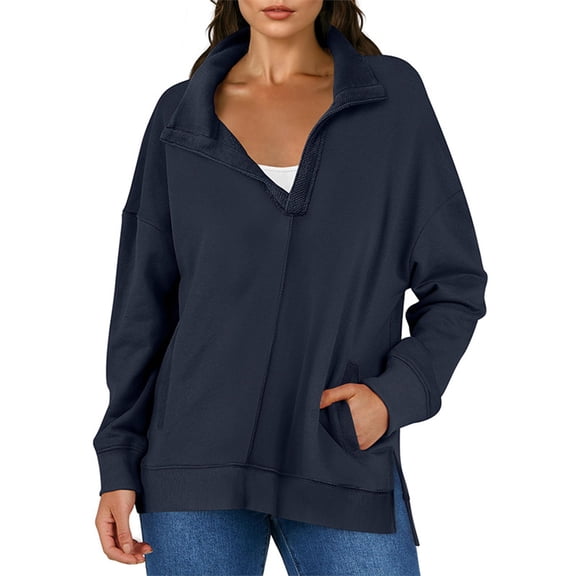 NMMUED Womens Sweatshirt, Oversized Sweatshirt for Women, Pullover Sweatshirts for Women, Womens Sweatshirts No Hood, Casual Loose Workout Shirt, Navy XL