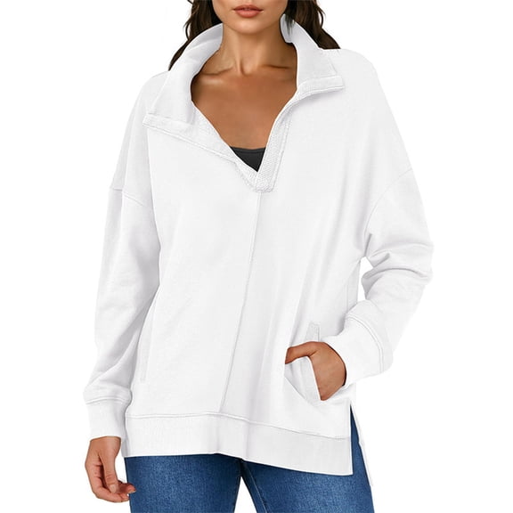 NMMUED Womens Sweatshirt, Oversized Sweatshirt for Women, Pullover Sweatshirts for Women, Womens Sweatshirts No Hood, Casual Loose Workout Shirt, White M