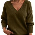 thumbnail image 1 of NMMUED Womens Tops Casual Knitted Tops for Women Womens V Neck Sweater Pull Over Sweaters Womens Knitted Sweater Knit Sweater for Women V Neck Sweaters for Women Bronze XL, 1 of 5