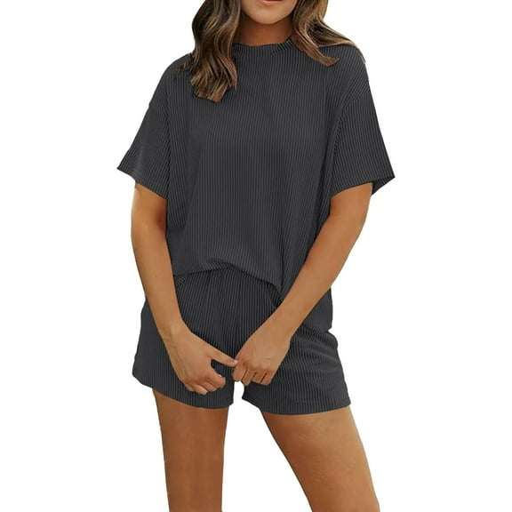 NMMUED Womens Two Piece Sets Summer Womens Short Sets Summer Lounge Sets for Women Soft Pajama Set for Women Summer Sets Women 2 Piece Outfits, Black XXXL