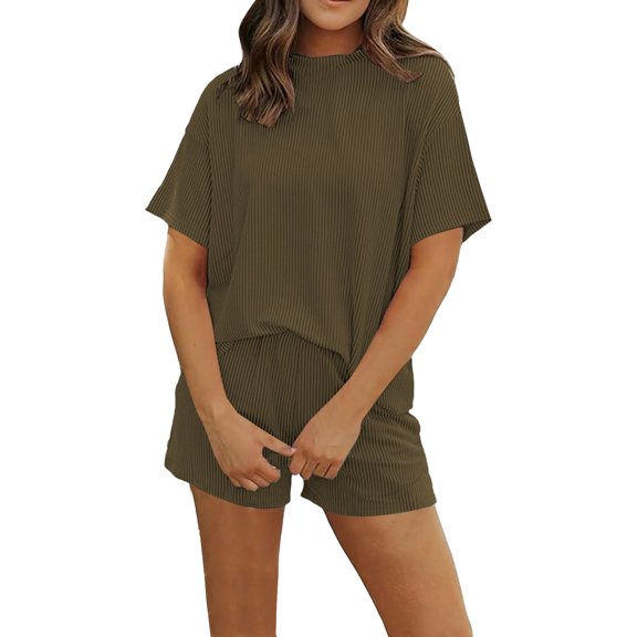 NMMUED Womens Two Piece Sets Summer Womens Short Sets Summer Lounge Sets for Women Soft Pajama Set for Women Summer Sets Women 2 Piece Outfits, Green 1 XXXL