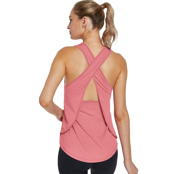 NMMUED Womens Workout Tops Open Back Tank Tops Criss Cross Layered Back Yoga Shirts Flowy Sleeveless Athletic Gym Clothes Loose Fit Fitness Exercise Activewear Watermelon Red XL