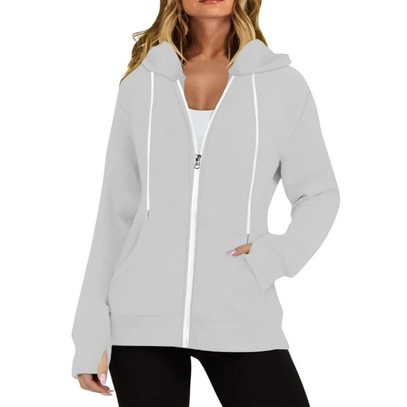 NMMUED Womens Zip Up Hoodies, Oversized Hoodie, Hooded Sweatshirts for Women, Zip Up Sweatshirt Women, Oversized Hoodies Casual Fashion Jackets, Gray L