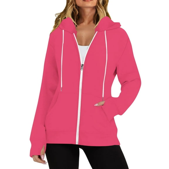 NMMUED Womens Zip Up Hoodies, Oversized Hoodie, Hooded Sweatshirts for Women, Zip Up Sweatshirt Women, Oversized Hoodies Casual Fashion Jackets, Hot Pink XXL