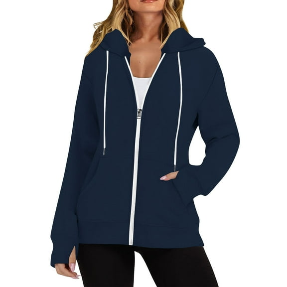 NMMUED Womens Zip Up Hoodies, Oversized Hoodie, Hooded Sweatshirts for Women, Zip Up Sweatshirt Women, Oversized Hoodies Casual Fashion Jackets, Navy XL