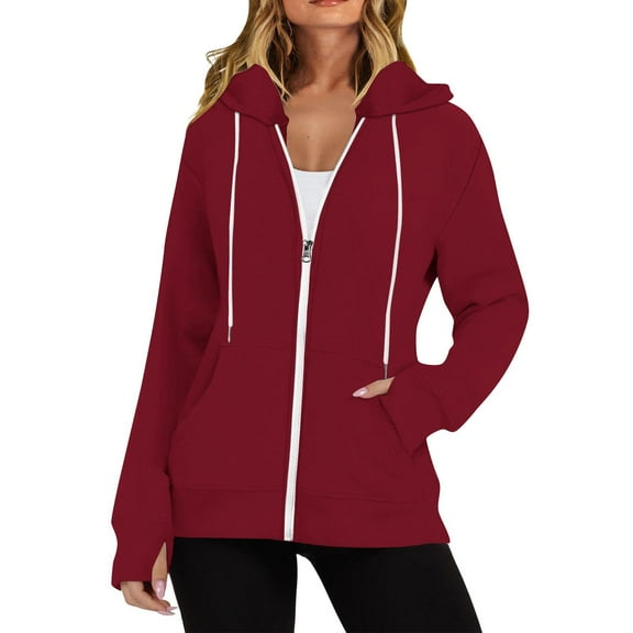 NMMUED Womens Zip Up Hoodies, Oversized Hoodie, Hooded Sweatshirts for Women, Zip Up Sweatshirt Women, Oversized Hoodies Casual Fashion Jackets, Red M
