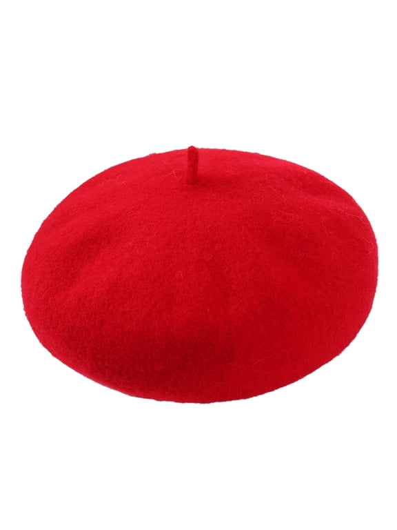 Wool Beret Hat French Style Wool Beanie Cap Solid Color Winter Hat for Women and Girls Casual Use Red One Size