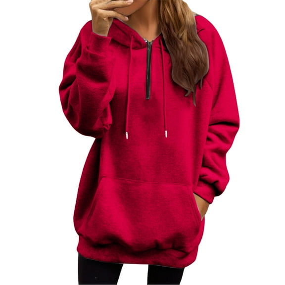 NMMUED Workout Hoodie, Hooded Sweatshirt Women, Gym Hoodie, Half Zip Hoodie, Travel Hoodie, Red XL