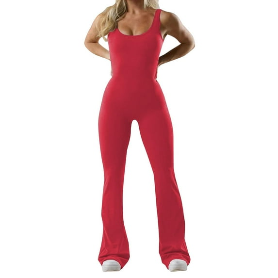 NMMUED Workout Jumpsuits for Women, Pilates Outfits for Women, Sleeveless Jumpsuits for Women, Backless Jumpsuit for Women, Red 1 XS