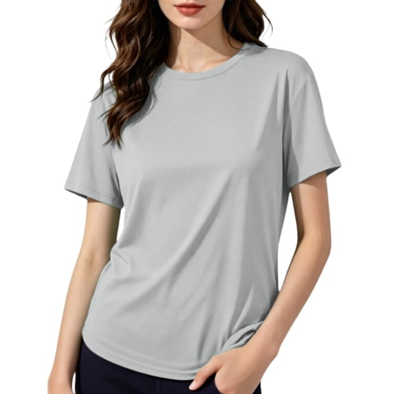 NMMUED Workout Shirts for Women Mesh Cooling Ice Silk Tops Short Sleeve Quick Dry Athletic Activewear Breathable Crew Neck Gym Yoga Running Basic Tees Everyday Wear Light Gray 5XL