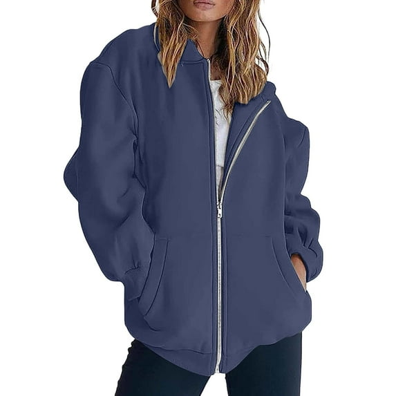 NMMUED Zip Up Sweatshirt Women Fall Sweatshirts for Women Plain Sweatshirt Zip Up Jacket Women's Outerwear Women's Activewear Soft Sweatshirts for Women, Navy 3XL
