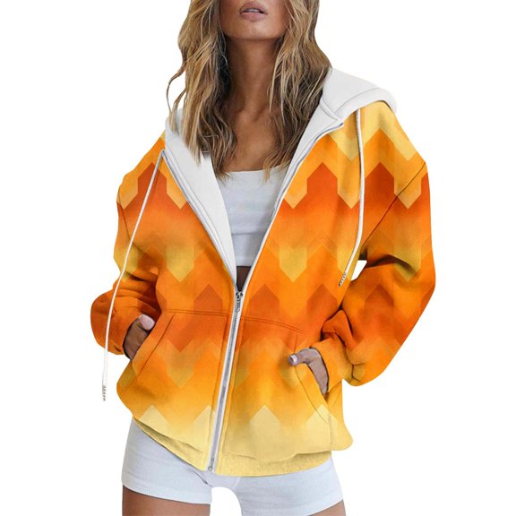 NMMUED Zip Up Hoodie Women, Graphic Hoodies, Y2k Hoodie, Jackets for Women, Oversized Sweatshirt for Women, Orange S