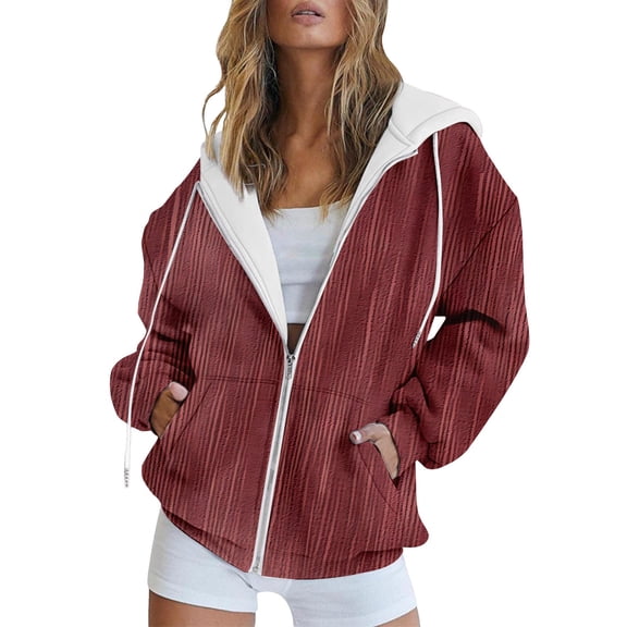 NMMUED Zip Up Hoodie Women, Graphic Hoodies, Y2k Hoodie, Zip Up Jackets for Women, Hooded Sweatshirts for Women, Deep Red M