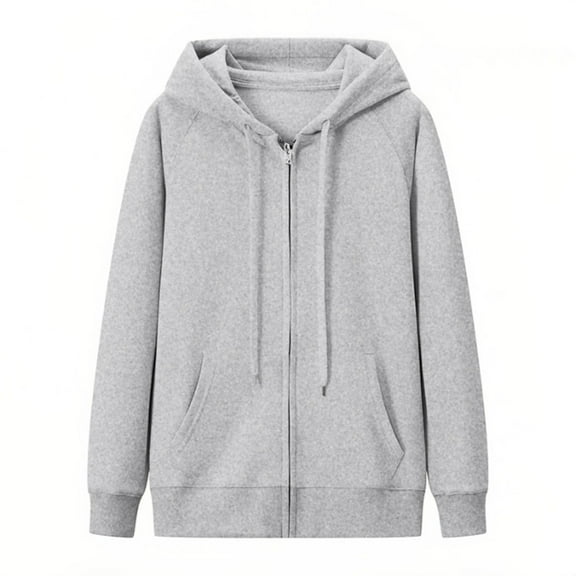NMMUED Zip Up Hoodie Women, Hooded Sweatshirts for Women, Zip Up Sweatshirt Women, Jackets for Women, Casual Jackets Winter Clothes, Light Grey M